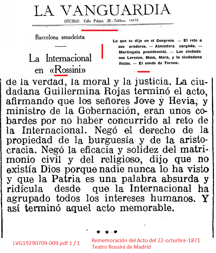 La Vanguardia, el periódico por excelencia de la burguesía catalana, en una rememoranza de la reunión del Teatro Rossini
