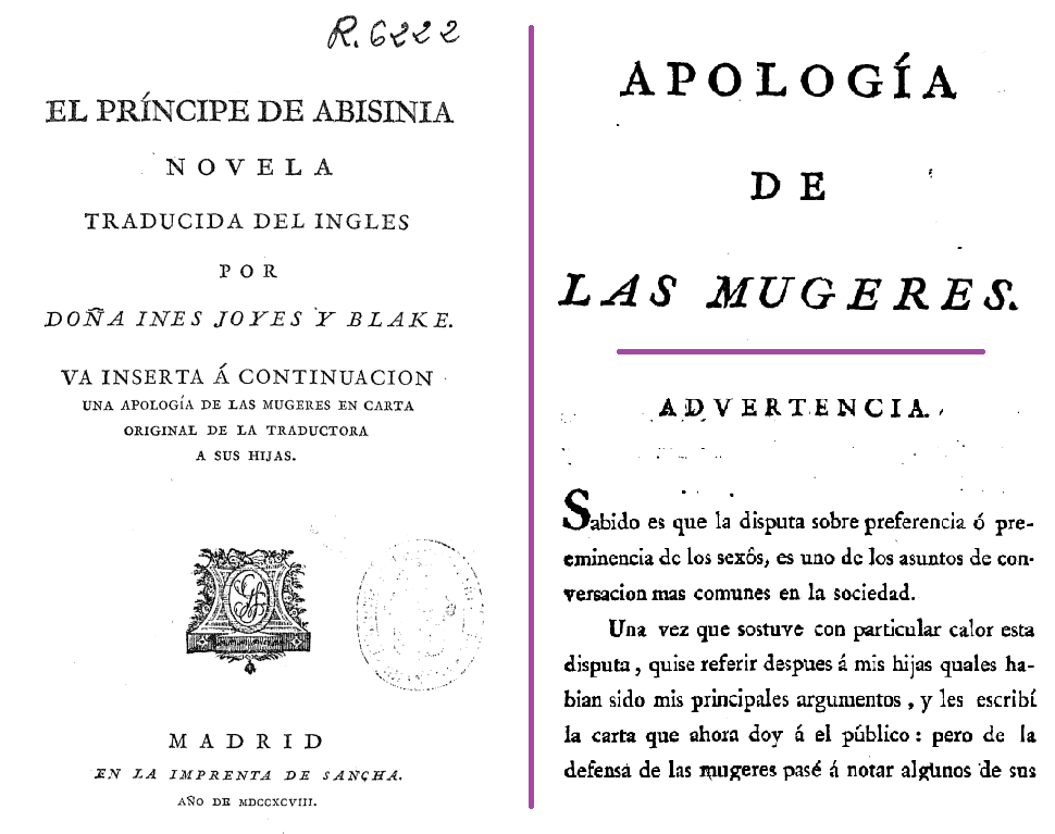 Ins de Joyes. Apologa de las Mugeres. 1798